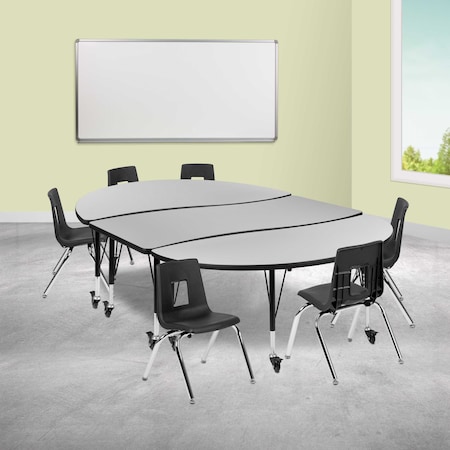 Flash Furniture Round 60 W, 86 L, 25 H, Chrome, Laminate, Particleboard, Plastic, Steel, Grey XU-GRP-14CH-A3060CON-60-GY-T-P-CAS-GG